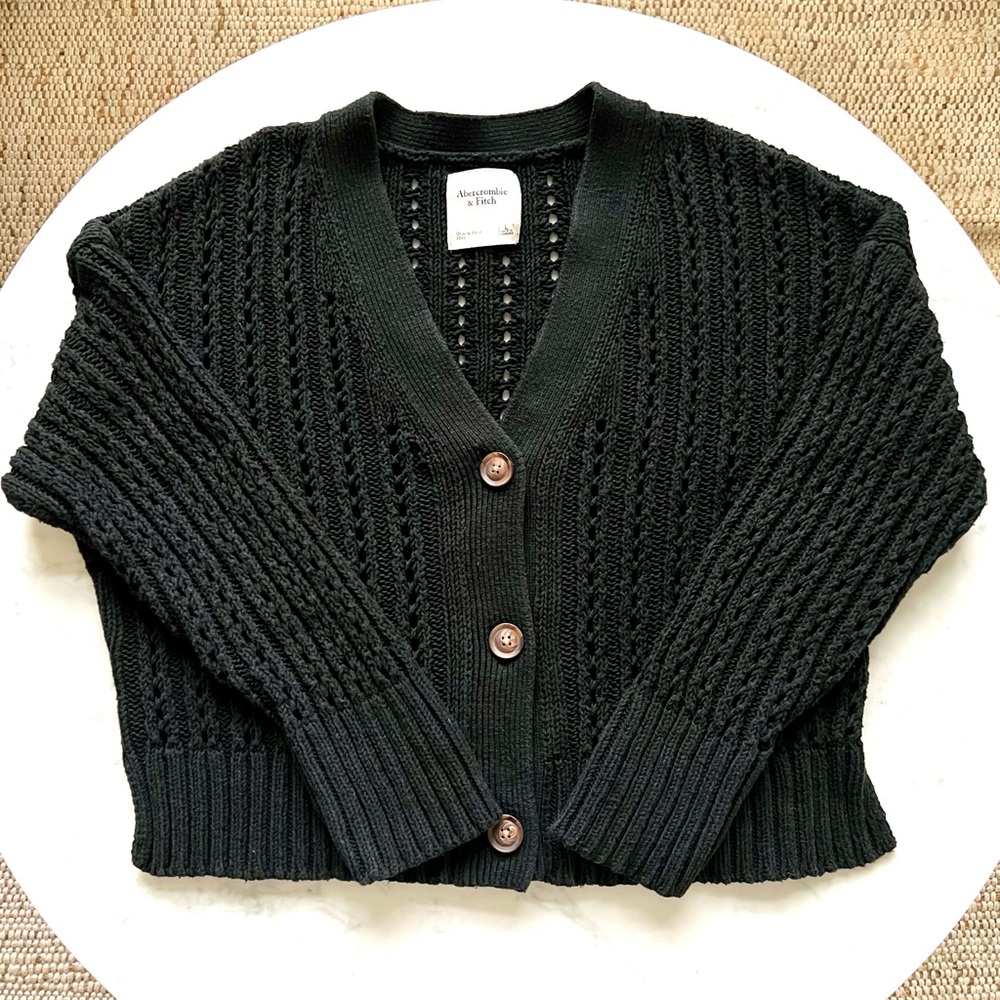 Abercrombie & Fitch black open knit cardigan - size L